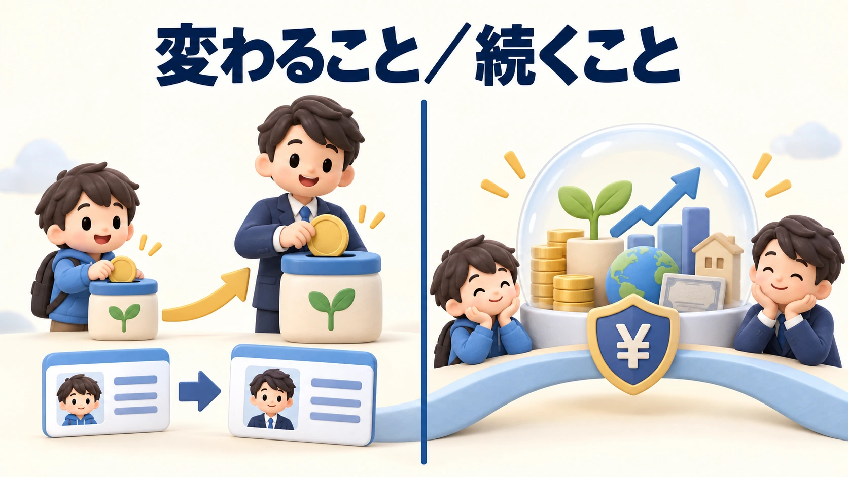 こどもNISAから成人NISAへ変わる項目と、そのまま続く項目の図解。