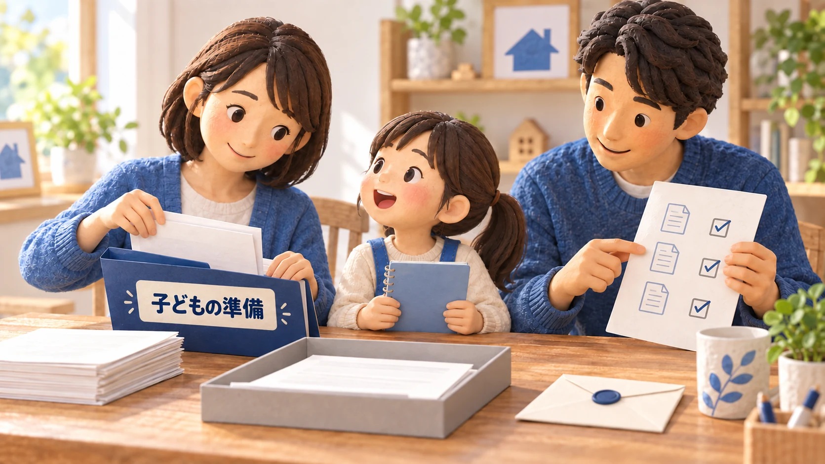 SBI証券の未成年口座に必要な書類を準備する親子